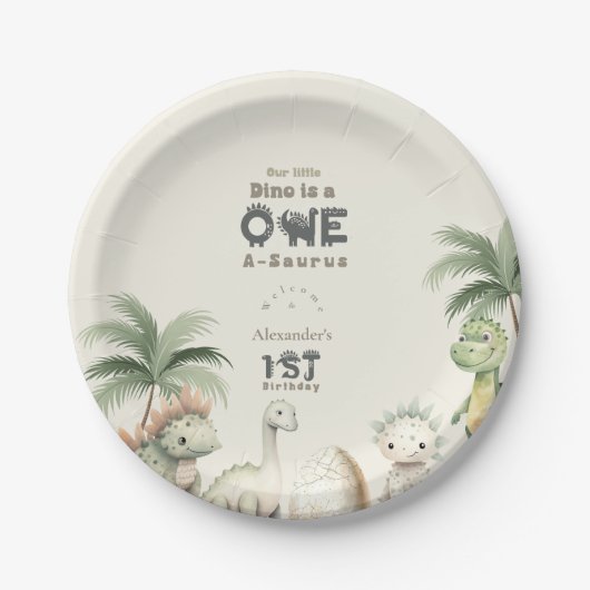 Dinosaur 1e verjaardag papieren bordje (Voorkant)