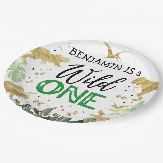Dinosaur 1e verjaardag papieren bordje (Gekanteld)