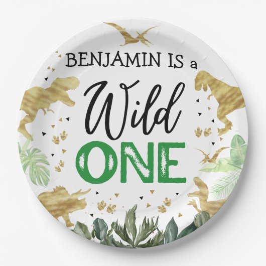 Dinosaur 1e verjaardag papieren bordje (Voorkant)