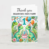 Dinosaur 1e Verjaardag Party Boy Dino Schattige Bedankkaart (Voorkant)
