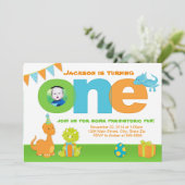Dinosaur 1e verjaardag uitnodiging 5x7 fotokaart (Staand voorkant)