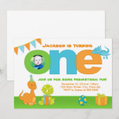 Dinosaur 1e verjaardag uitnodiging 5x7 fotokaart (Voorkant / Achterkant)