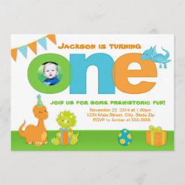 Dinosaur 1e verjaardag uitnodiging 5x7 fotokaart
