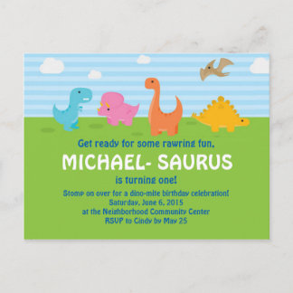 Dinosaur 1e verjaardag Uitnodiging Briefkaart