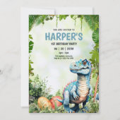 Dinosaur 1e verjaardag uitnodiging, Jurassic Party Kaart (Voorkant)