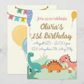 Dinosaur 1e verjaardag Uitnodigingen (Voorkant / Achterkant)