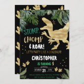 Dinosaur 1e verjaardag Uitnodigingen Roar Dino Par (Voorkant / Achterkant)