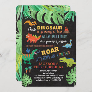 Dinosaur 1e verjaardag Uitnodigingen Roar Dino Par