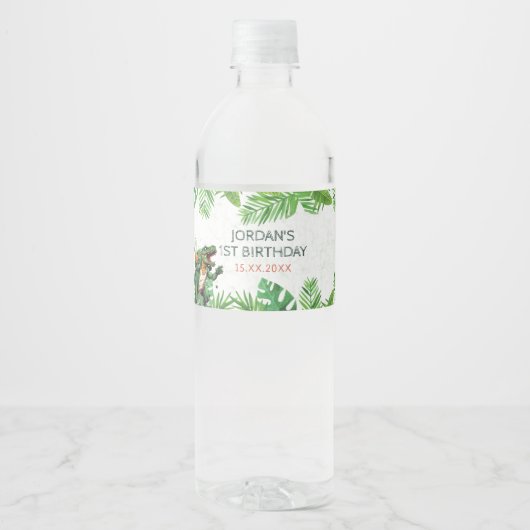 Dinosaur 1e verjaardag waterfles etiket (Voorkant)