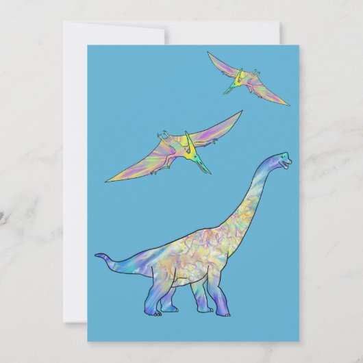 Dinosaur 1e verjaardagsfeest blauw kaart (Achterkant)