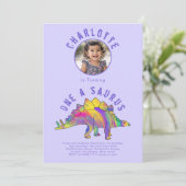 Dinosaur 1e Verjaardagsfeest Paarse Kaart (Staand voorkant)