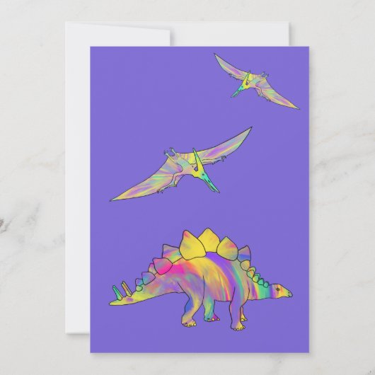 Dinosaur 1e Verjaardagsfeest Paarse Kaart (Achterkant)