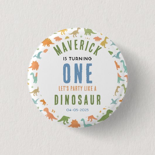 Dinosaur 1e verjaardagsfeestje | Schattig prehisto Ronde Button 3,2 Cm (Voorkant)