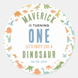 Dinosaur 1e verluisterfeest | Schattige prehistori Ronde Sticker