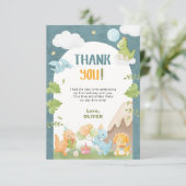 Dinosaur 1st Birthday Blue Bedankkaart (Staand voorkant)