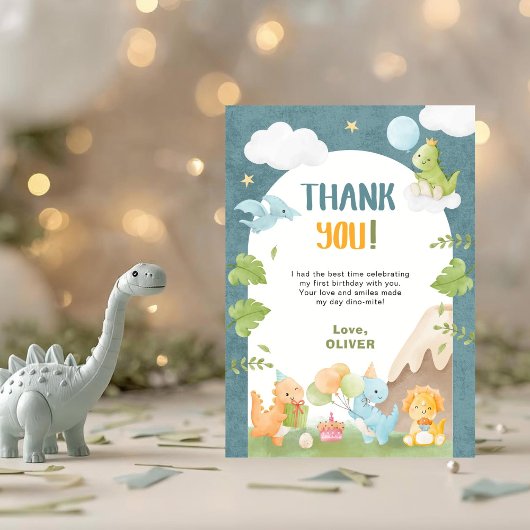 Dinosaur 1st Birthday Blue Bedankkaart