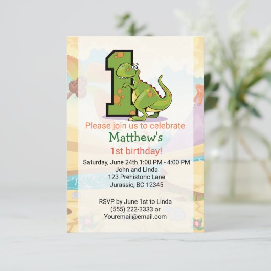 Dinosaur 1st Birthday Custom Kaart (Staand voorkant)