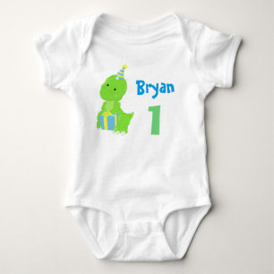 Dinosaur 1st Birthday Cute Blue Green Dino Boy Romper