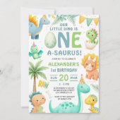 Dinosaur 1st Birthday Cute Dino Party Invitation  Kaart (Voorkant)