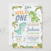 Dinosaur 1st Birthday Invitation Dino Theme Party Kaart (Voorkant)