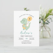 Dinosaur 1st Birthday Invitation, Minimalist T rex Kaart (Staand voorkant)