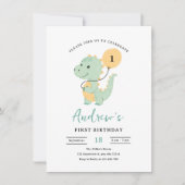 Dinosaur 1st Birthday Invitation, Minimalist T rex Kaart (Voorkant)