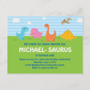 Dinosaur 1st Birthday Invite Uitnodiging Briefkaart