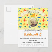 Dinosaur 1st Birthday kleurige babyjongetfoto Feestdagenkaart (Voorkant / Achterkant)