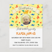 Dinosaur 1st Birthday kleurige babyjongetfoto Feestdagenkaart (Voorkant)