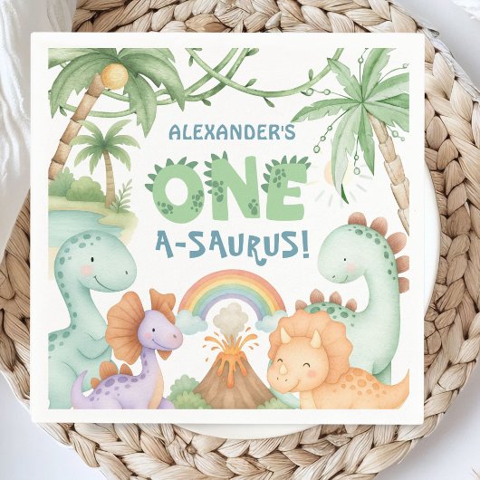 Dinosaur 1st Birthday One A-Saurus Boy Dino Paper Servet