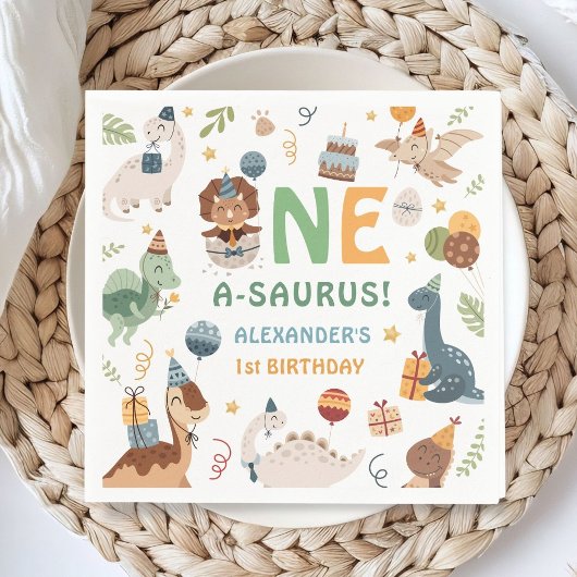 Dinosaur 1st Birthday One A-Saurus Boy Dino Paper Servet