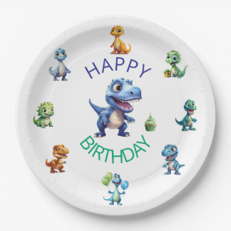 Dinosaur 1st Birthday Paper Plates Boy - Editable Papieren Bordje