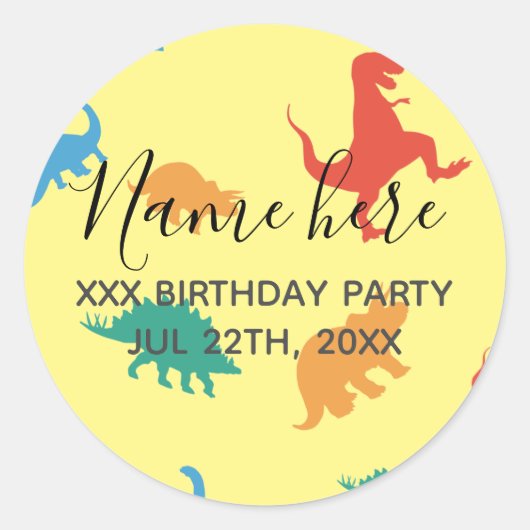 Dinosaur 1st Birthday partij voor kleurrijk patroo Ronde Sticker (Voorkant)