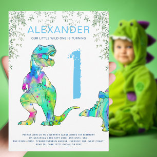 Dinosaur 1st Birthday Partij wild één blauw Kaart