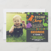 Dinosaur 1st Birthday Party Boy Stomp Chomp Roar Kaart (Voorkant)