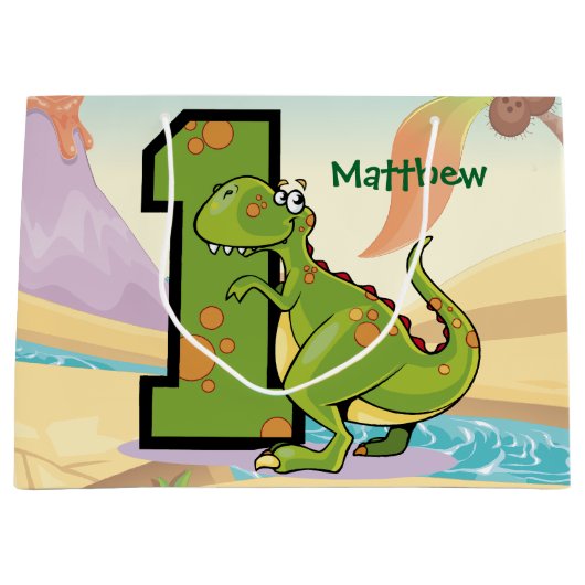 Dinosaur 1st Birthday Party Custom Groot Cadeauzakje (Voorkant)