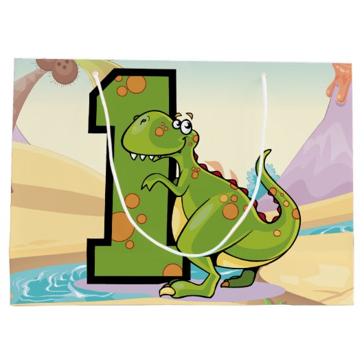 Dinosaur 1st Birthday Party Custom Groot Cadeauzakje (Achterkant)