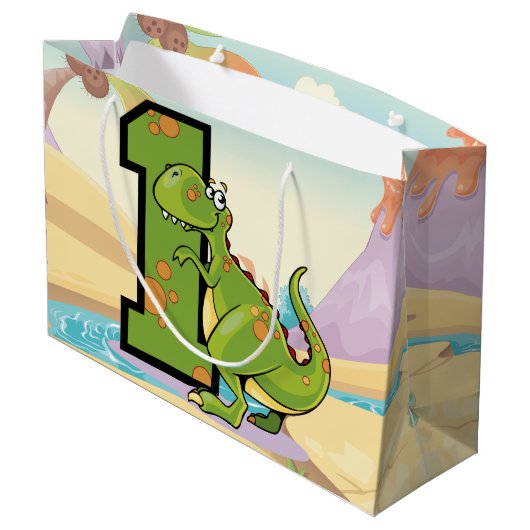 Dinosaur 1st Birthday Party Custom Groot Cadeauzakje (Achterkant Gekanteld)