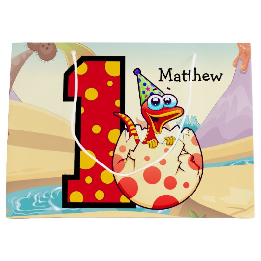 Dinosaur 1st Birthday Party Custom Groot Cadeauzakje (Voorkant)