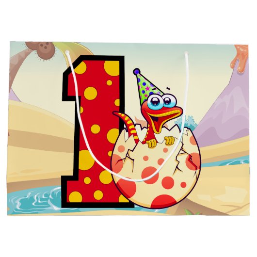 Dinosaur 1st Birthday Party Custom Groot Cadeauzakje (Achterkant)