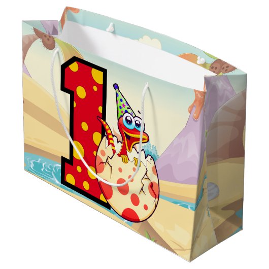 Dinosaur 1st Birthday Party Custom Groot Cadeauzakje (Achterkant Gekanteld)