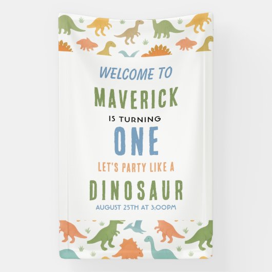 Dinosaur 1st Birthday Party | Cute Prehistoric  Spandoek (Verticaal)