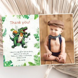 Dinosaur 1st Birthday Party Foto Bedankkaart
