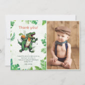 Dinosaur 1st Birthday Party Foto Bedankkaart (Voorkant)
