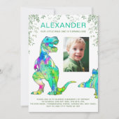 Dinosaur 1st Birthday Party Foto Kaart (Voorkant)