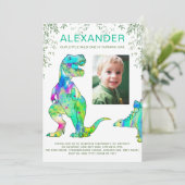 Dinosaur 1st Birthday Party Foto Kaart (Staand voorkant)
