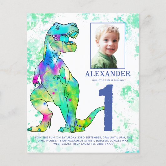 Dinosaur 1st Birthday Party fotobudget Flyer (Voorkant)