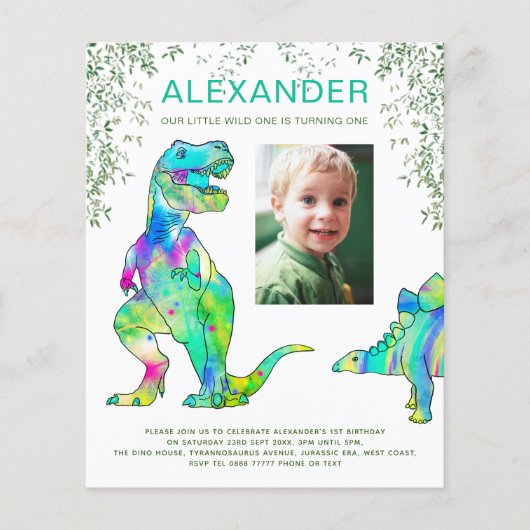 Dinosaur 1st Birthday Party fotobudget Flyer (Voorkant)