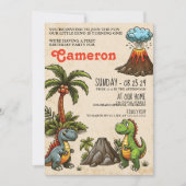 Dinosaur 1st Birthday Party Invitation Kaart (Voorkant)