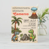 Dinosaur 1st Birthday Party Invitation Kaart (Staand voorkant)